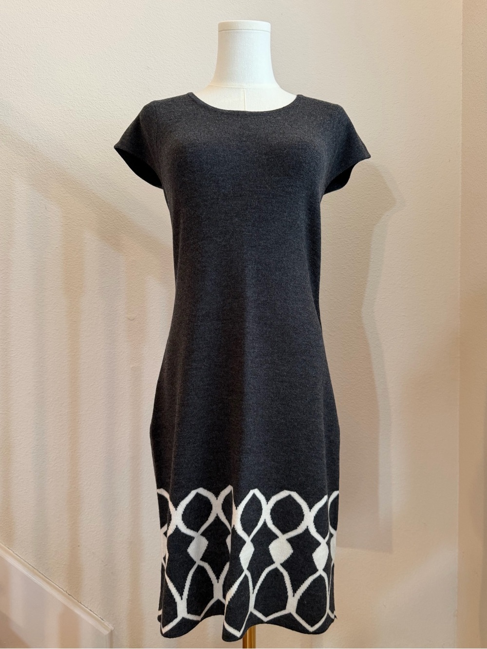 Alex Marie Charcoal Wool Dress with White Geo Hem